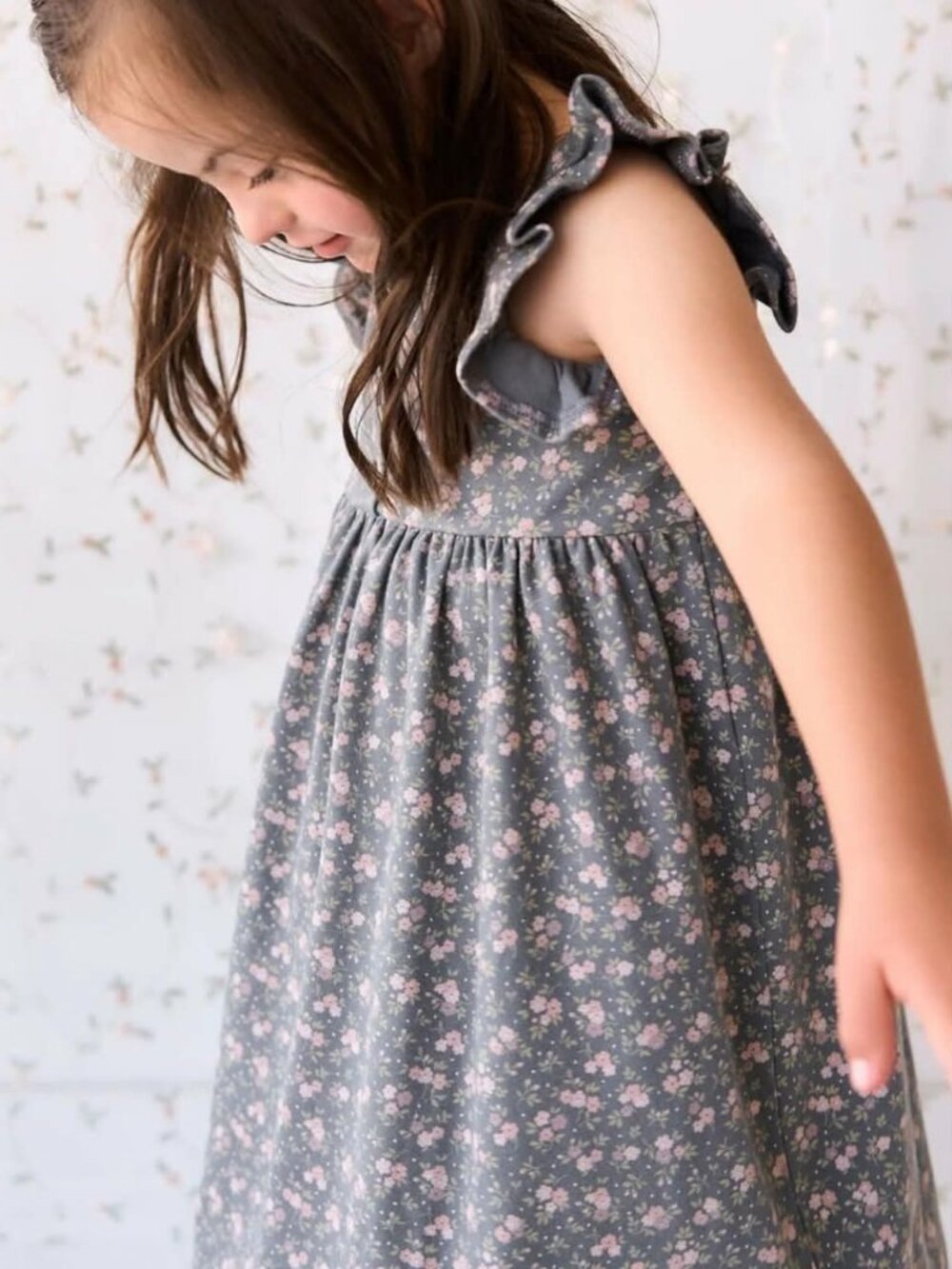 JAMIE KAY ORGANIC COTTON SIENNA DRESS ROSALIE FLORAL LAVA IN GREY 7